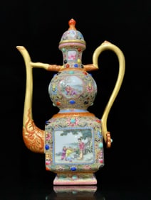 A piece of the Qing Dynasty Qianlong year of the ancient moon Xuan inlaid with gem pattern figures,