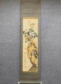 A delicate tall sword father flower scroll on paper