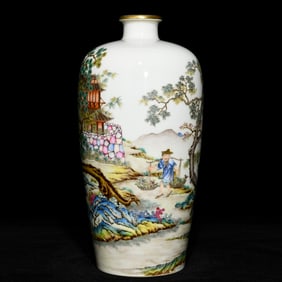 A piece of the Qing Dynasty Yongzheng year of the pastel selling chrysanthemum character story