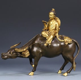 A bronze gilt boy cattle ornament from the Qing Dynasty