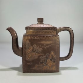 A beautifully printed painted square wine jug linen pattern