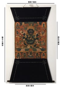 A piece of Qing Dynasty mineral painted black six-armed maha gala thangka