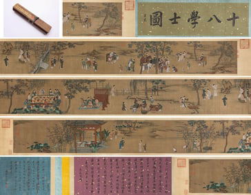 A long scroll of Tang Yin's painting of eighteen bachelors