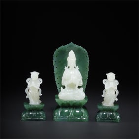 A beautiful Hetian jade boy worships Guanyin