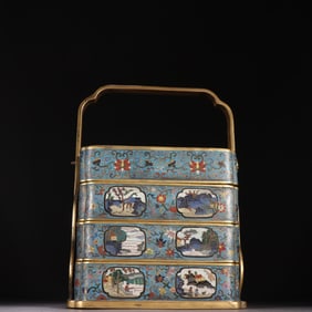 A Qing Dynasty bronze cloisonne flower and bird pattern food box