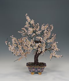 A piece of exquisite cloisonn é jade bonsai pink plum blossom