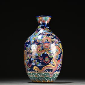 A beautiful blue glazed painted dragon pattern bottle