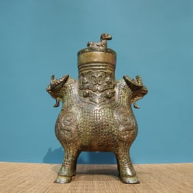 A beautiful bronze inscription of the Double Sheep Statue