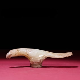 A beautiful Hetian jade pit white jade full of phoenix bird scepter head