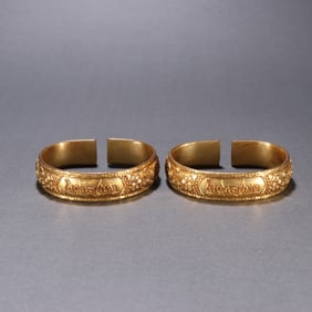 A pair of exquisite bronze gilt six-character proverb bracelets