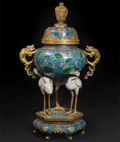 A fine copper-gilt cloisonn é three-crane furnace