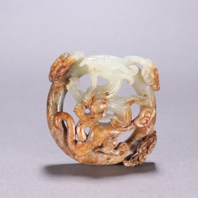 A piece of exquisite ancient jade openwork dragon pattern jade