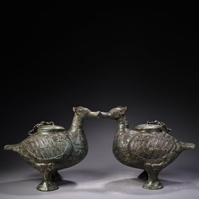 A fine bronze platypus bird jug