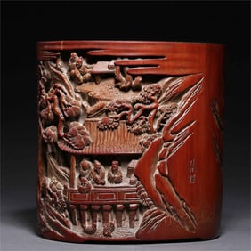 A piece of Qing Dynasty bamboo carving West Garden elegant collection pen holder
