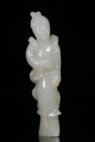A standing statue of a white jade lady from Hetian in the Qing Dynasty