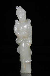 A standing statue of a white jade lady from Hetian in the Qing Dynasty: The statue of the white jade lady of Hetian in the Qing Dynasty SIZE: H:10cm L:2.7cm W:2cm W:55g (The Dimensions Of All Batches Are Manually Measured.If You Need More Detailed Information, Please Cont