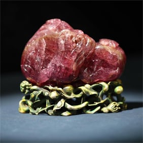 A Qing Dynasty rubellite Fushou three ornaments