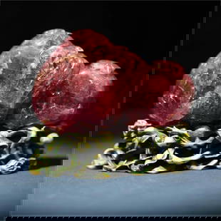 A Qing Dynasty rubellite Fushou three ornaments: Qing Dynasty rubellite Fushou three ornaments SIZE: W:11cm H:7.7cm T:4.7cm W:546.1g (The Dimensions Of All Batches Are Manually Measured.If You Need More Detailed Information, Please Contact Our Custo