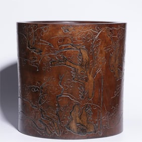 A piece of Huanghuali engraved plum blossom pen holder from the Qing Dynasty
