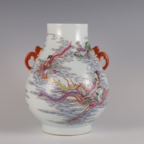 A piece of the Qing Dynasty Qianlong year of the pastel Queen Mother of the West to worship the