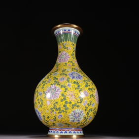 A Qing Dynasty copper fetal painting enamel twig pattern vase