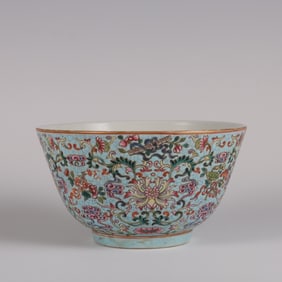 A piece of the imperial turquoise green pastel lotus tray eight-treasure pattern bowl made in the