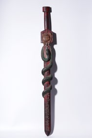 A piece of exquisite wood carving, lacquer color, Arctic True Martial Xuantian God Magic Sword