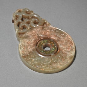 A piece of ancient jade dragon and phoenix pattern of the Han Dynasty