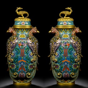 A fine copper-gilt cloisonn é cloisonn é enamel phoenix vase