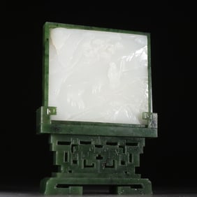 A piece of exquisite Hetian jade inlaid with jasper character story poems interstitial