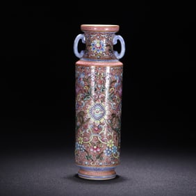 A Qing Dynasty Qianlong official kiln enamel color entwined flower amphora