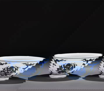 A blue and white group pattern bowl made in the Ming Dynasty: The blue and white group pattern bowl made in the Ming Dynasty SIZE: H:8cm W:15cm (The Dimensions Of All Batches Are Manually Measured.If You Need More Detailed Information, Please Contact Our Custome