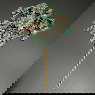 A silver-gilt dotted emerald hairpin from the Qing Dynasty: Qing Dynasty silver gilt dot cui hairpin SIZE: L:17cm W:10cm (The Dimensions Of All Batches Are Manually Measured.If You Need More Detailed Information, Please Contact Our Customer Service Before Bidd