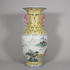 A pastel landscape amphora made in the Qianlong year of the Qing Dynasty