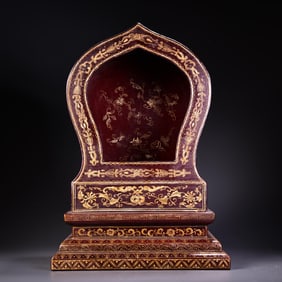 A wooden lacquerware handmade gold-painted Buddha shrine