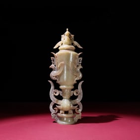 A piece of exquisite Hetian jade white jade pit full of Qin gods, people and phoenix birds