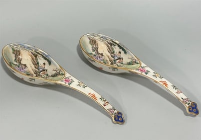 A delicate retreat hall style pastel dismantling flower figure Wen Wang visit Xian picture spoon