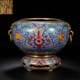 A fine copper-gilt cloisonne lion-ear bowl stove