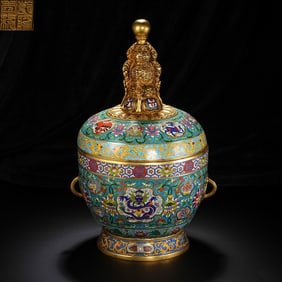 A fine copper-gilt cloisonn é cloisonn é enamel ghee jar