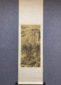 A vertical scroll of Tang Yin's landscape on silk