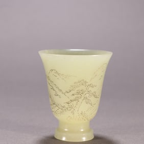 A Hetian topaz landscape figure cup of the Qing Dynasty