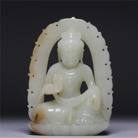 A Hetian white jade Guanyin ornament from the Qing Dynasty
