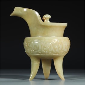 A beautiful Hetian jade ancient beast pattern three-legged cup