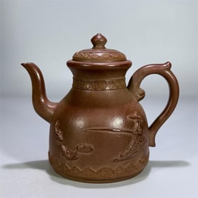 A Qing Dynasty print sticker Jiang Taigong fishing court wine pot linen pattern Shao Ruiyuan