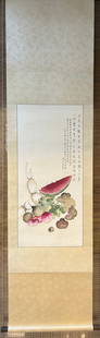 A vertical axis of Ding Fuzhi's vegetable and fruit picture: Ding Fuzhi's vegetable and fruit diagram vertical axis Size: 88x43cm (The Dimensions Of All Batches Are Manually Measured.If You Need More Detailed Information, Please Contact Our Customer Service Bef