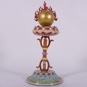 A Qing Dynasty Longqian year enamel carved gold-painted entwined lotus official hat