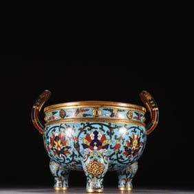 A copper tire cloisonné entwined lotus furnace of the Ming Dynasty