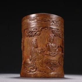 A beautiful old bamboo carved maid picture pen holder