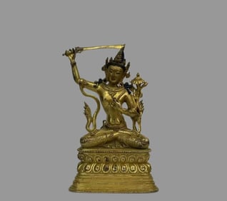 A beautiful bronze gilt Manjushri Bodhisattva