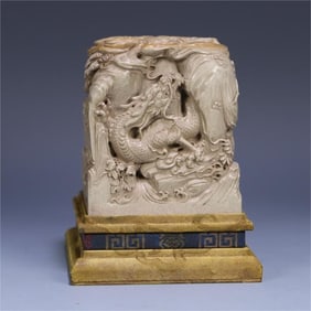 A beautiful old Shoushan stone unicorn four elephant seal
